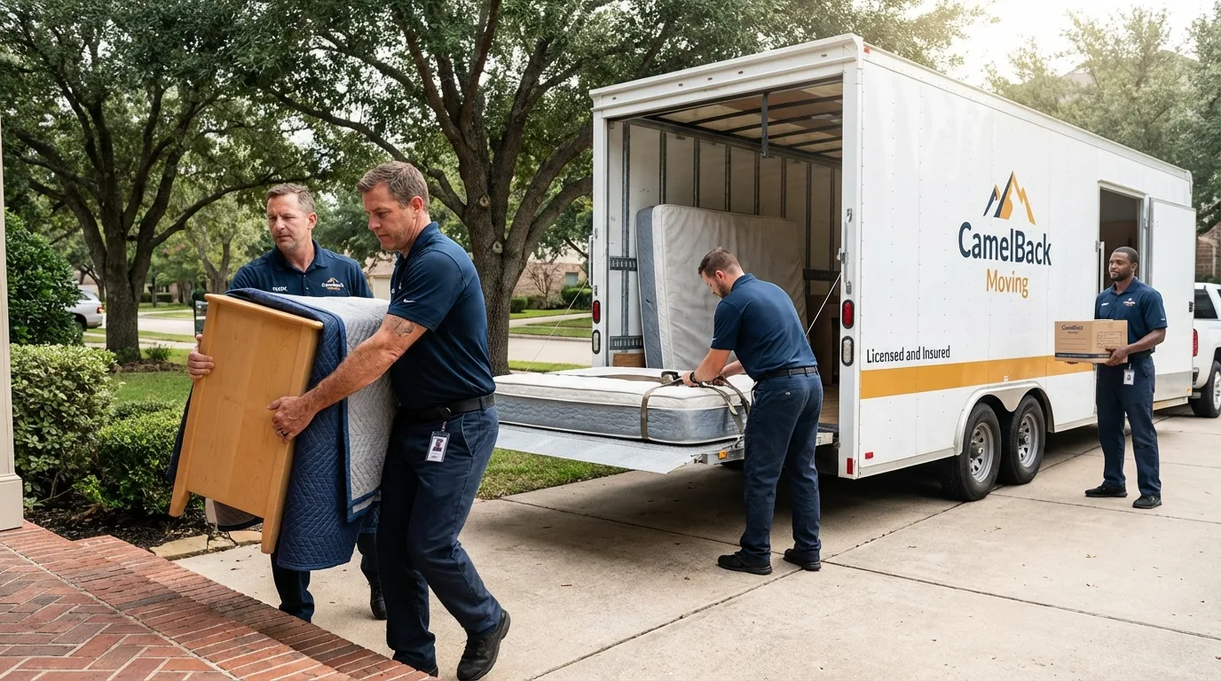 Crew loading residential truck for cross-state move from Trenton, FL