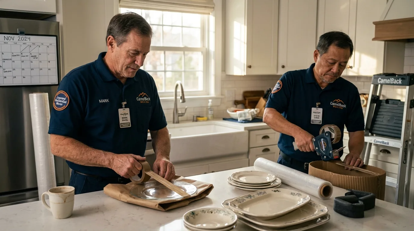 Professional crew packing kitchen dishware in Trenton, FL